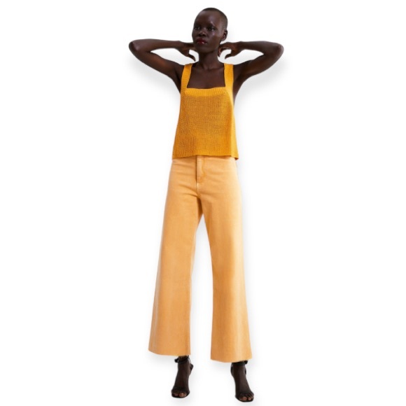 ZARA Knit Tank Rich Golden Yellow Weighted Fabric Blend Unique Weave Luxe Vibe - Picture 12 of 14